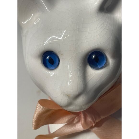 Vintage ELPA Alcobaca Portugal White Ceramic Cat Blue Glass Eyes - Picture 7 of 14